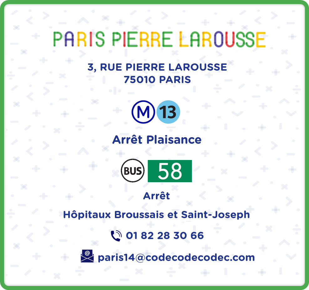 CodecodeCodec stage scratch python arduino Paris 14 Paris Hauteville Informations